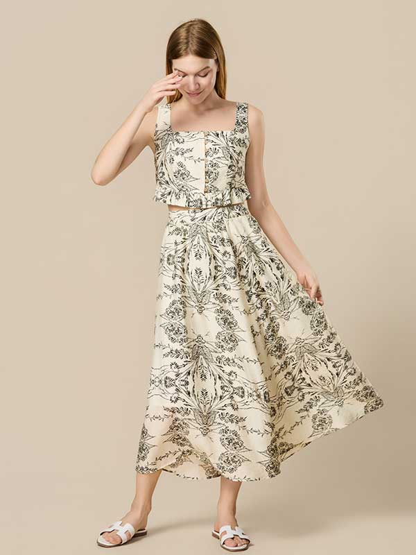 Floral Printed Square Neck Outfit Sets