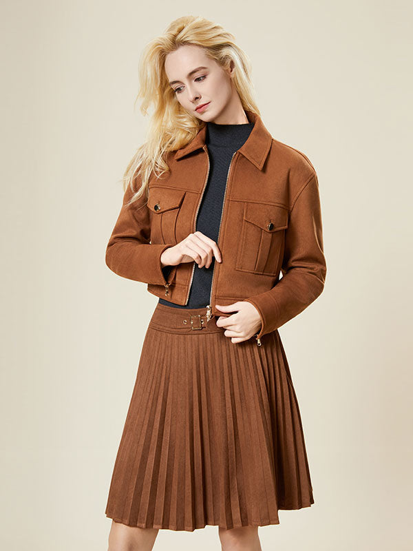 Flap Pocket Fold Over Collar Solid Jacket