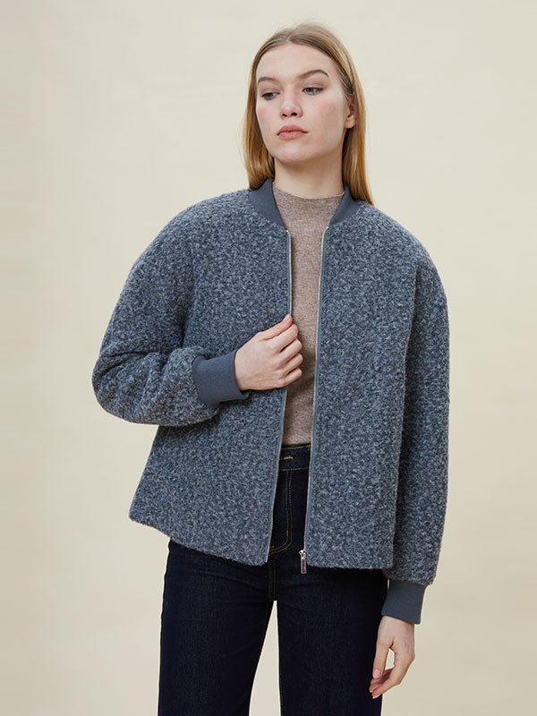 Rib Knit Cuffs Zipper Band Collar Jacket