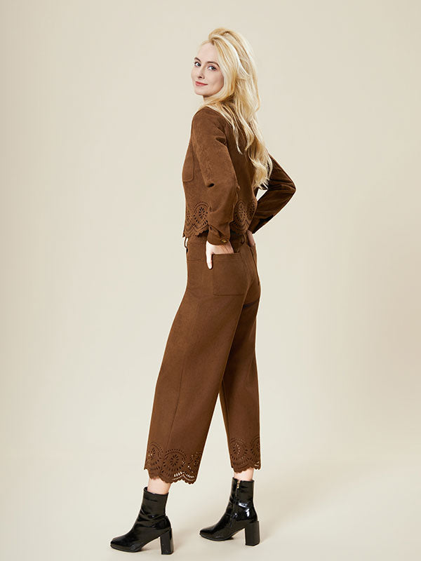 Hollow Out Single Breasted Brown Jacket