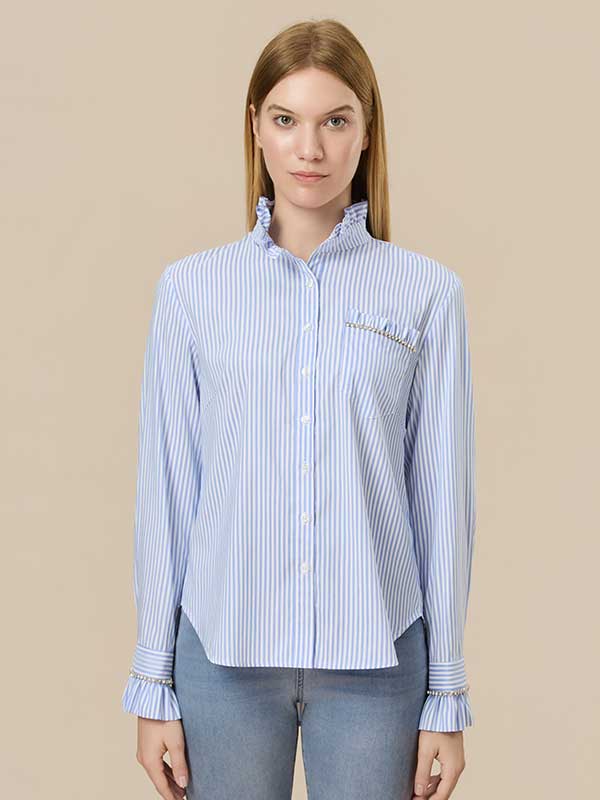 Ruffle Trim Striped Shirt