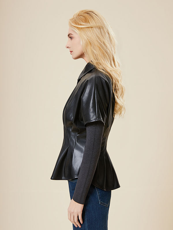 Ruffled Hem Turn Down Collar Jacket