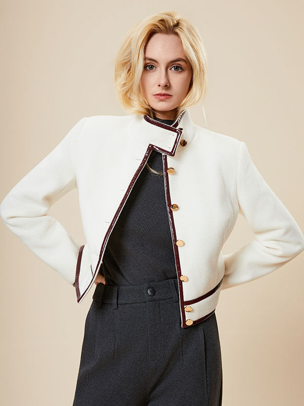 Contrast Trim Single Breasted Band Collar Jacket