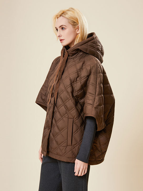 Hooded Single Breasted Quilted Poncho Jacket
