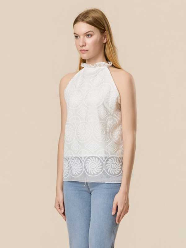 Tribal Printed Ruffle Trim Blouse