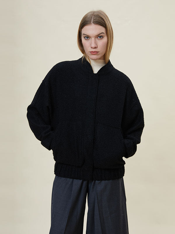 Single Breasted Band Collar Black Jacket