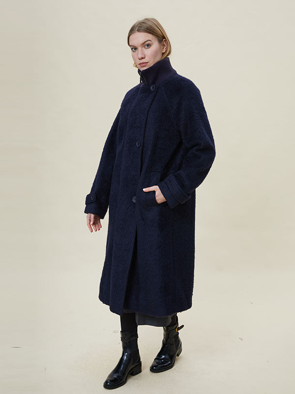Band Collar Patchwork Single Breasted Coat