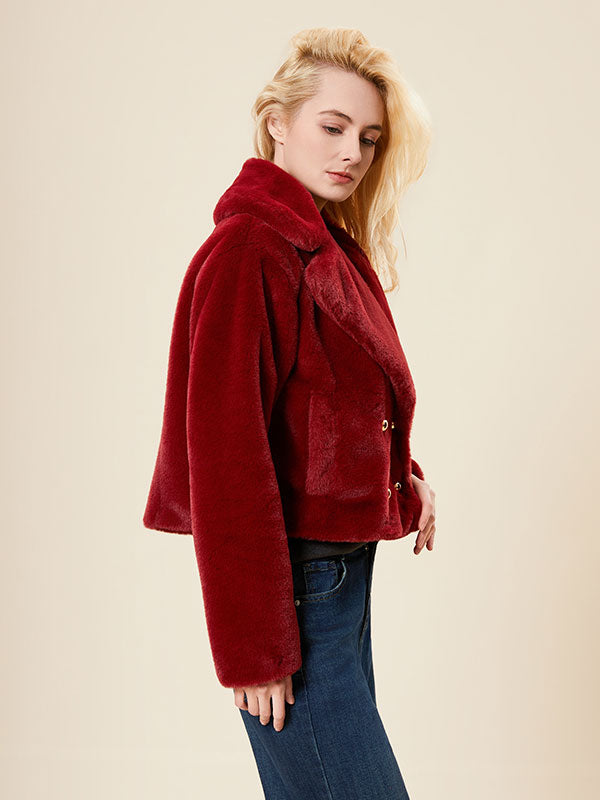 Lapel Doubel Breasted Solid Fur Coat