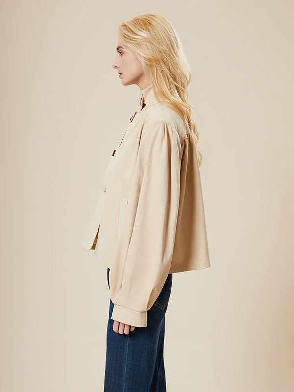 Pleated Bodice Single Breasted Solid Blouse