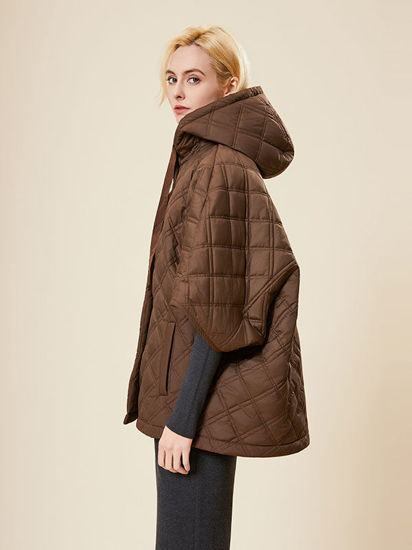 Hooded Single Breasted Quilted Poncho Jacket
