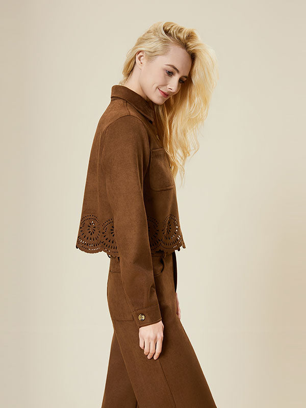 Hollow Out Single Breasted Brown Jacket