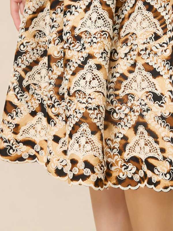 Animal Printed Decorative Lace Midi Dress