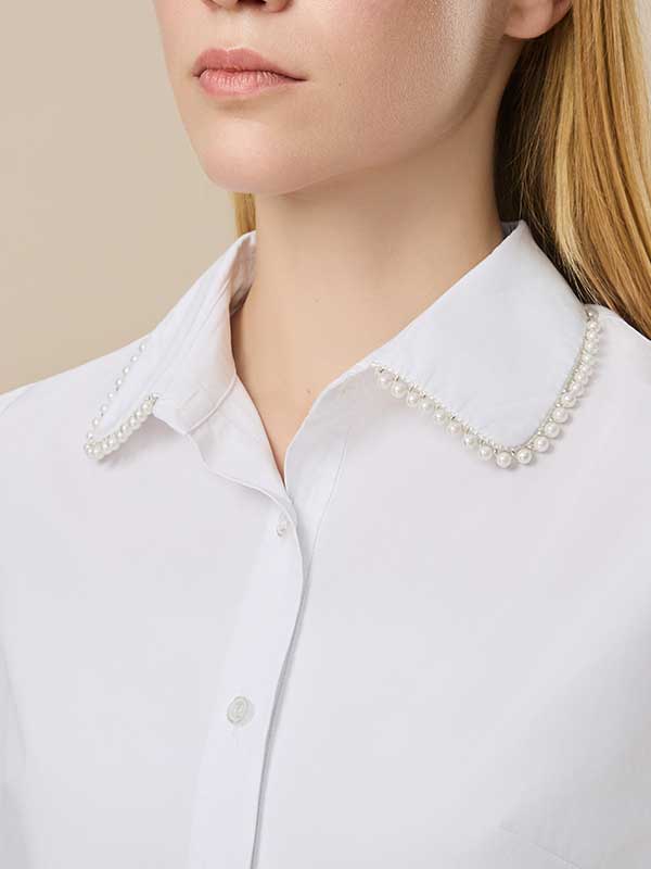 Beading Single Breasted White Shirt