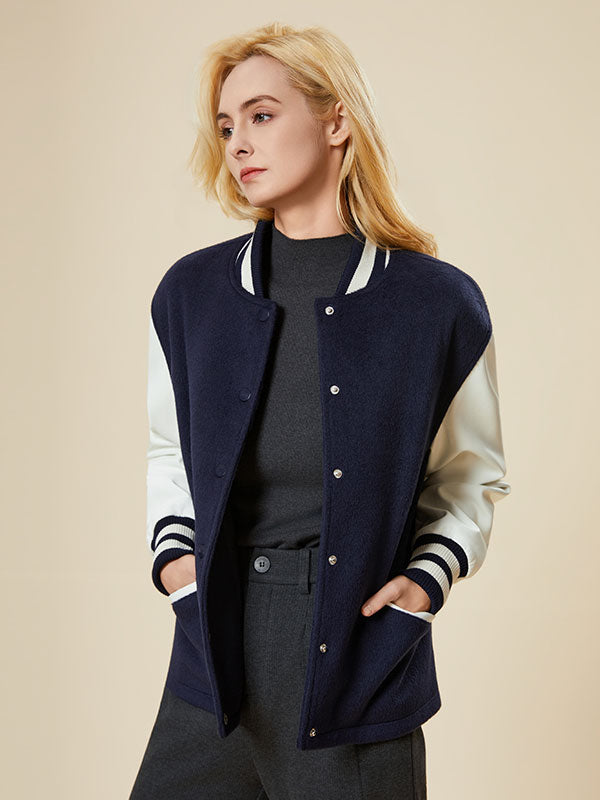Rib Knit Cuffs Color Block Striped Jacket