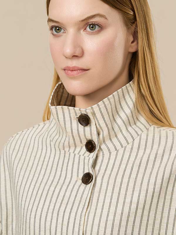 Vertical Striped Drawstring Jacket