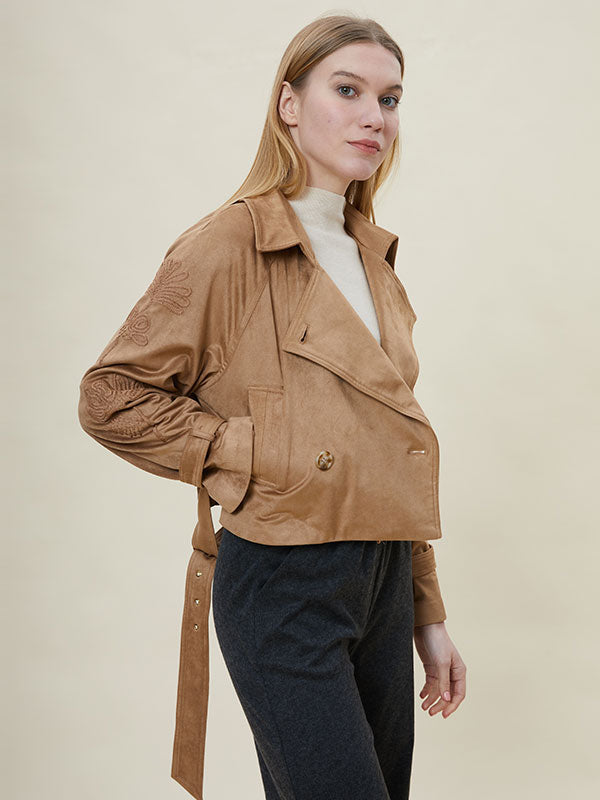 Double Breasted Belt Solid Jacket