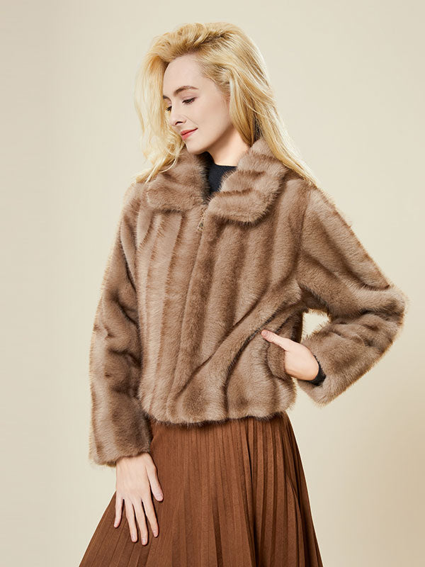 Fur Vertical Striped Zipper Warm Coat