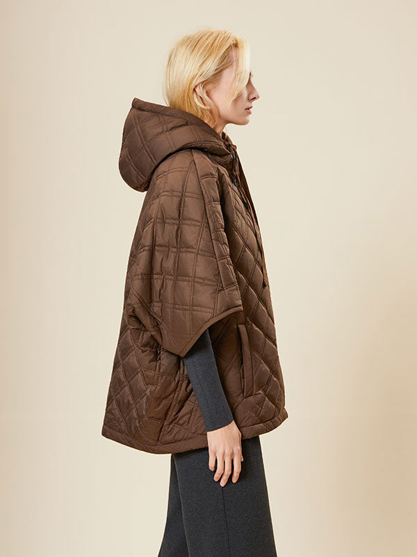Hooded Single Breasted Quilted Poncho Jacket