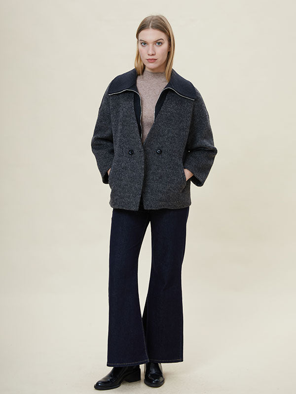 Single Button Color Block Coat