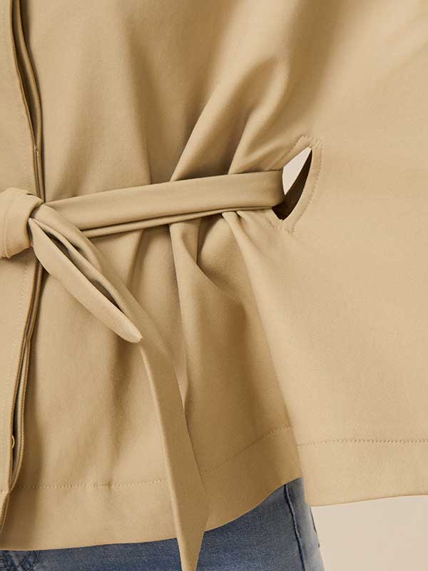 Belt Band Collar Solid Jacket