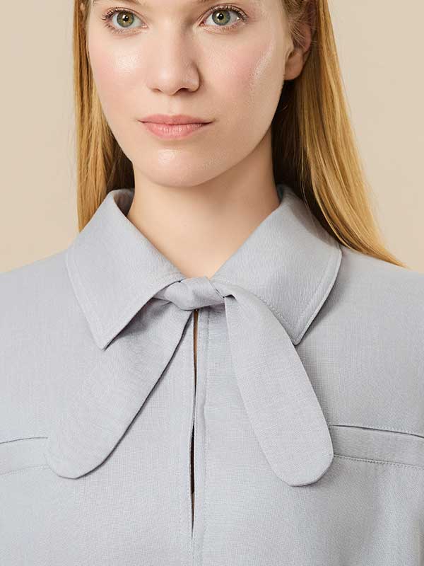 Tie Collar Drawstring Solid Outfit Sets