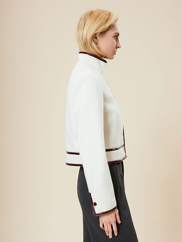 Contrast Trim Single Breasted Band Collar Jacket