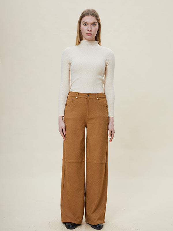 Single Button Zipper Straight Pants