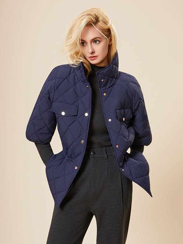 Elastic Waist Single Breasted Solid Warm Jacket