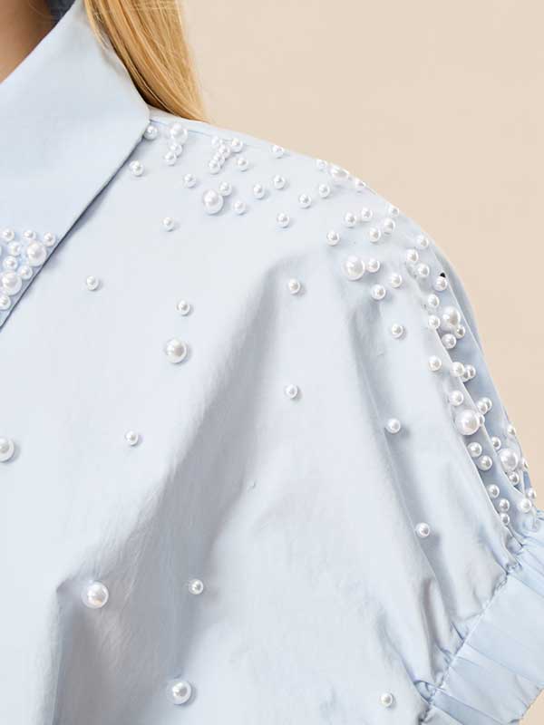 Ruffle Trim Beading Patcwork Shirt