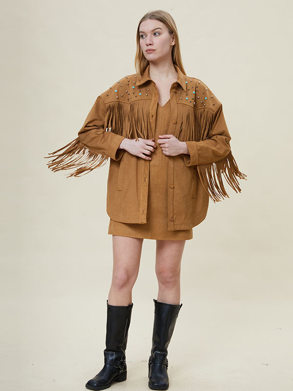 Tassel Sequin Beading Patchwork Shirt