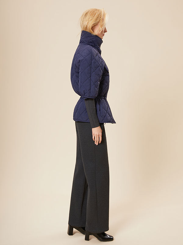 Elastic Waist Single Breasted Solid Warm Jacket