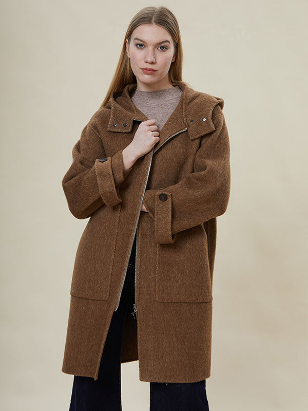 Hooded Zipper Pocket Solid Coat