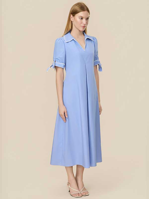 Contrast Trim Bow Patchwork Maxi Dress