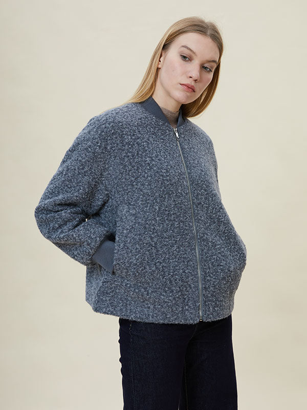 Rib Knit Cuffs Zipper Band Collar Jacket