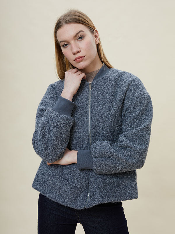 Rib Knit Cuffs Zipper Band Collar Jacket