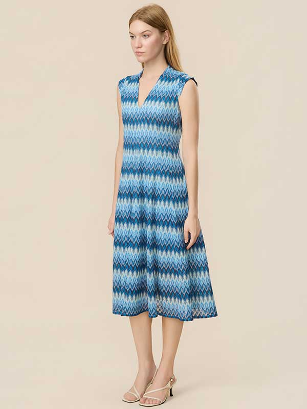 V Neck Retro Printed Midi Dress