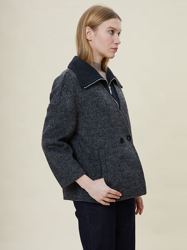 Single Button Color Block Coat