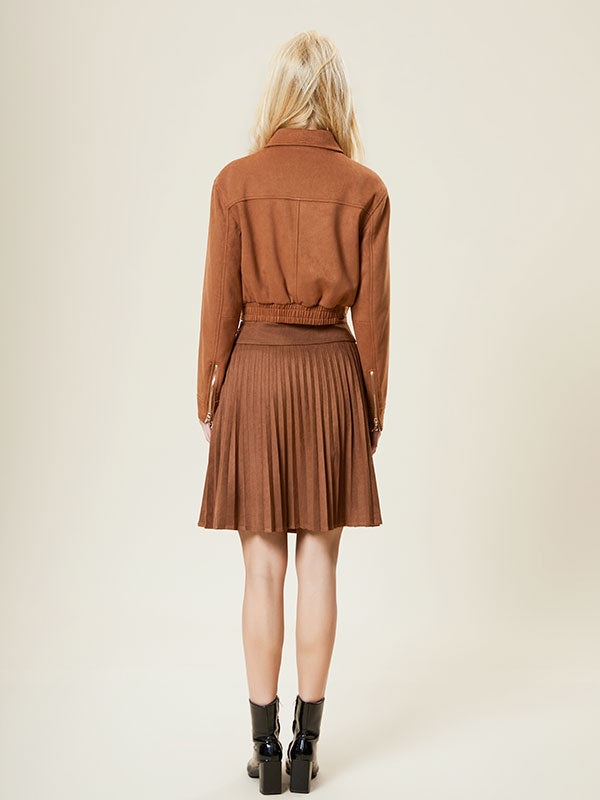 Flap Pocket Fold Over Collar Solid Jacket