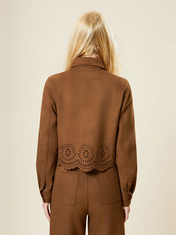 Hollow Out Single Breasted Brown Jacket