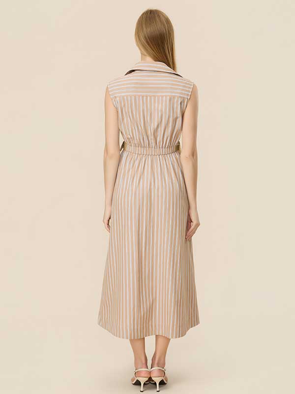 Elastic Waist Striped Maxi Dress