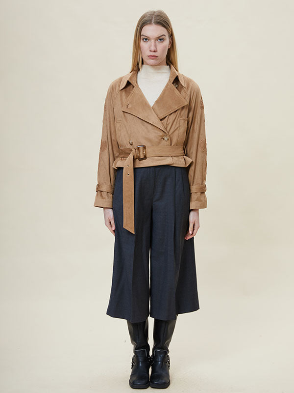 Double Breasted Belt Solid Jacket