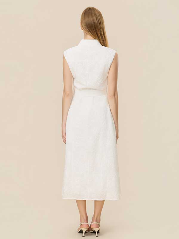 Belt Button Down Collar Maxi Dress