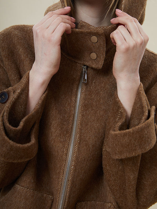 Hooded Zipper Pocket Solid Coat