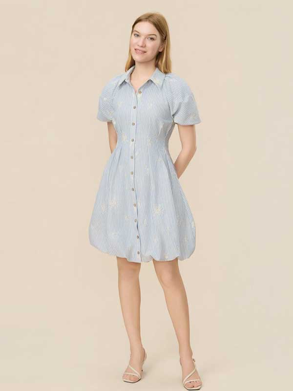 Embroidery Striped Mini Dress