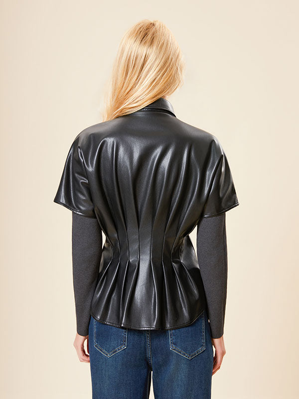 Ruffled Hem Turn Down Collar Jacket