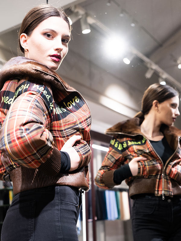 Checkered Letters Zipper Jacket