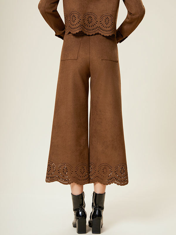 Hollow Out Patch Pocket Solid Pants