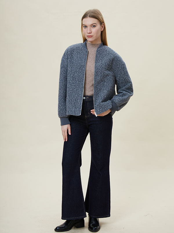 Rib Knit Cuffs Zipper Band Collar Jacket