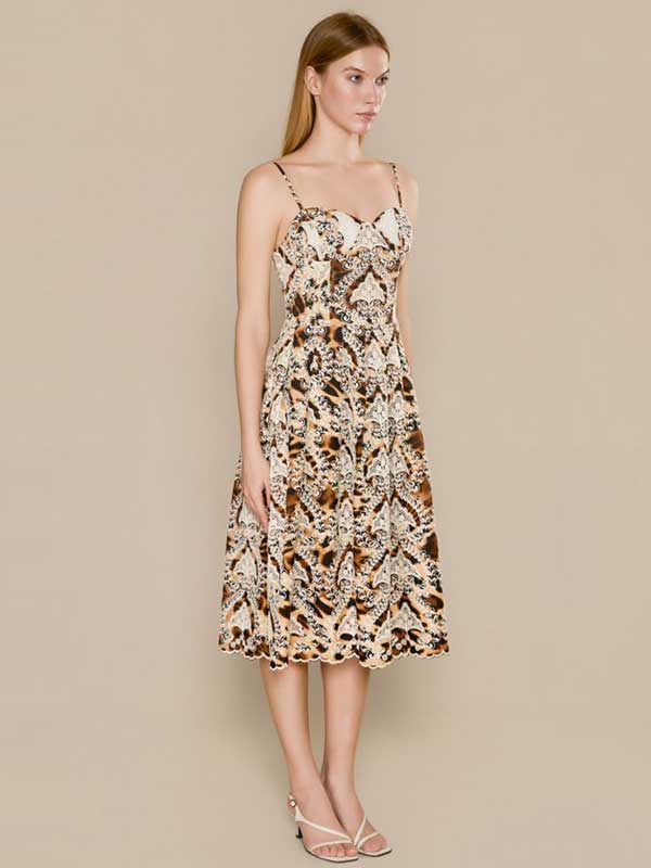 Animal Printed Decorative Lace Midi Dress