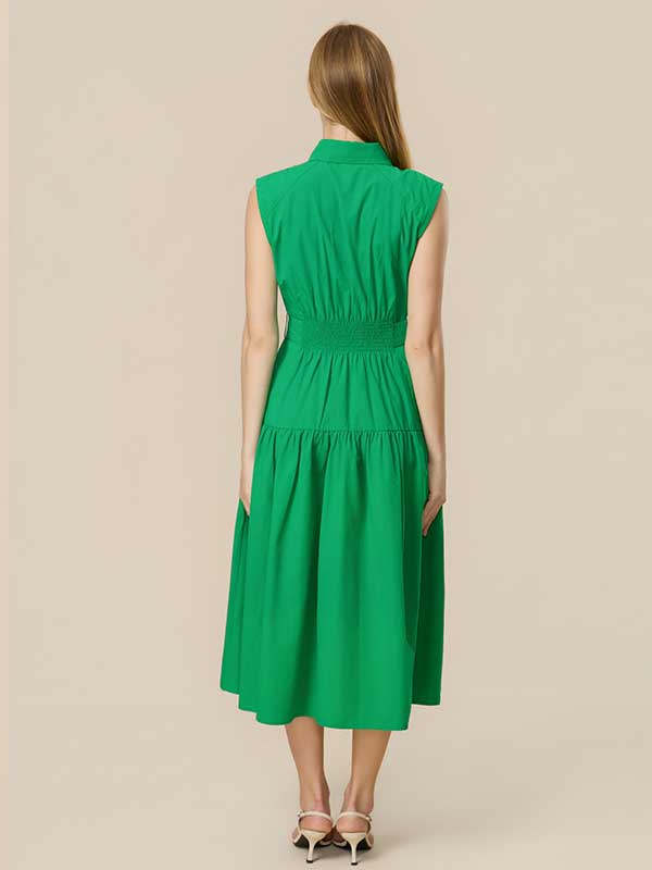 Button Down Collar Belt Maxi Dress